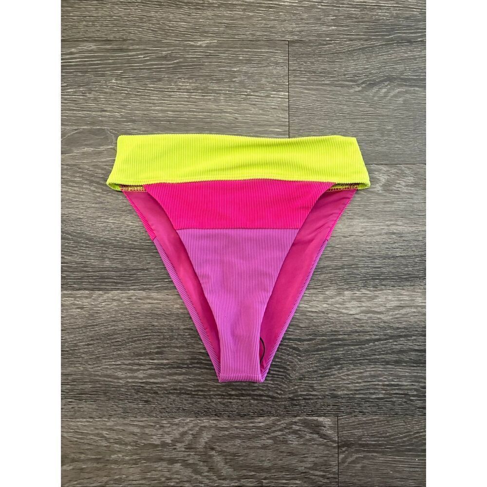 NWT Beach Riot Alexis High Leg Bikini Bottom Multicolor Colorblock Size Small